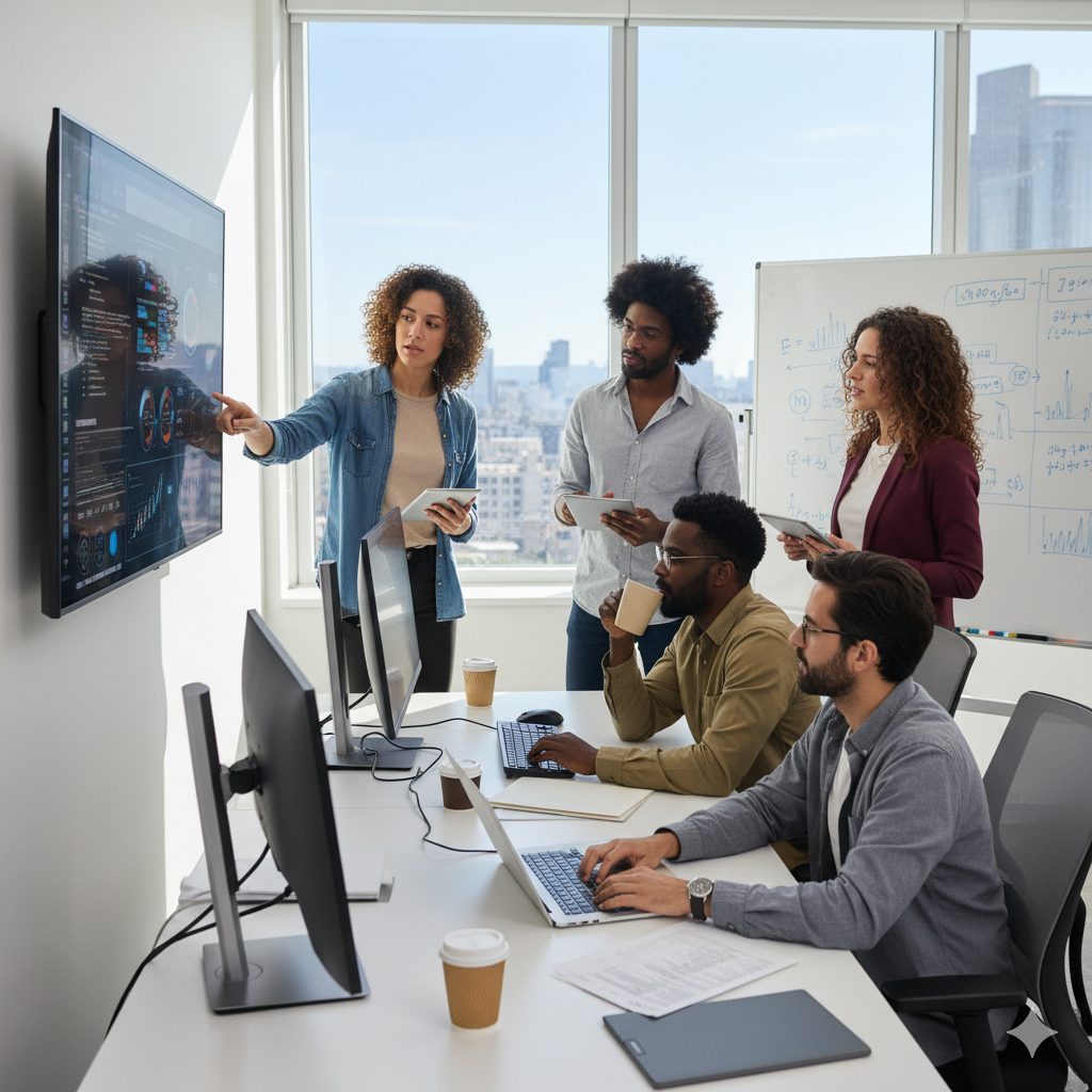 Data scientists reviewing dashboards